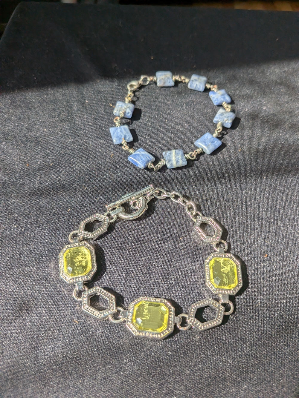 Yellow Crystal And Blue Stone Link Bracelet - Women Jewelry